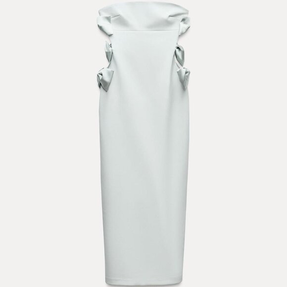 Zara Satin Effect Midi Dress with Bow Detail - size M - new with tags - Picture 1 of 3